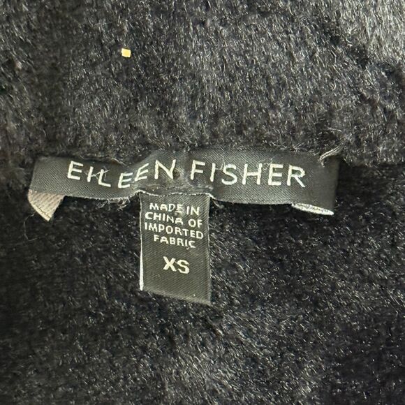 Eileen Fisher Bonded Fleece BLACK Funnel Neck Jacket Faux Fur Lined Coat XS - Picture 4 of 6